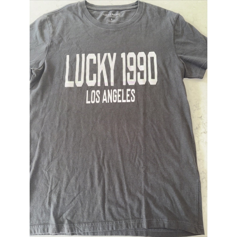 Lucky Brand Mens S Gray Graphic Tee 1990 Los Angeles Jeans Casual T-Shirt Denim